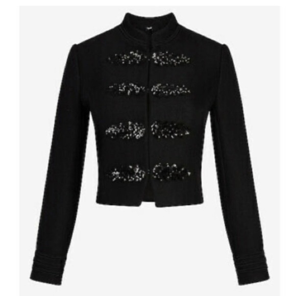 EXPRESS Black Sequin Military Cropped Jacket - Picture 3 of 8